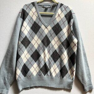 Vintage Woodwards 100% Lambswool v neck argyle sweater Sz L
